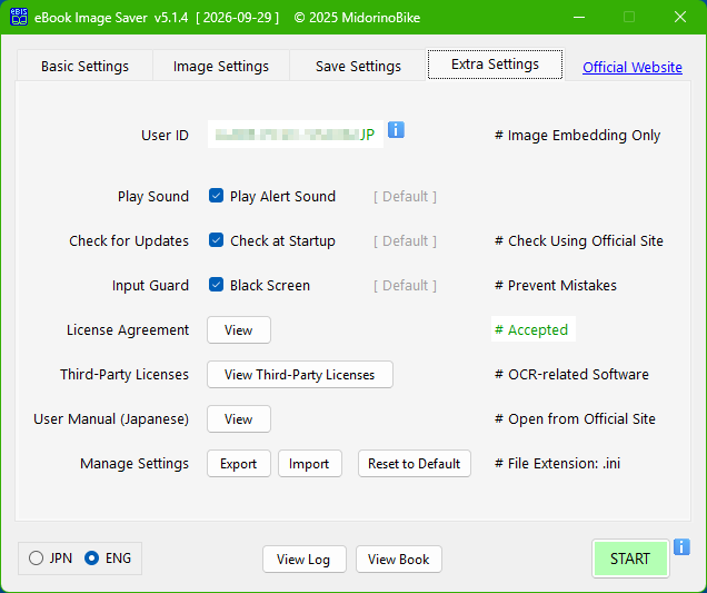 Extra Settings tab